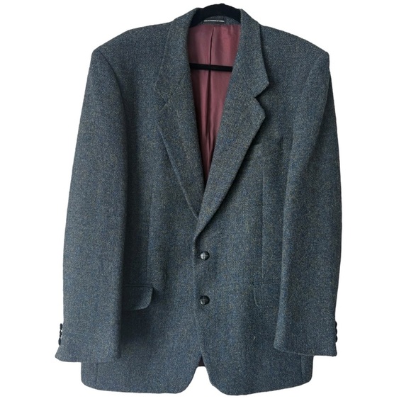 Vtg Harris Tweed Sport Coat Blazer Jacket Wool Men's 42 R Blue Flecked 70s 80s - Picture 2 of 7